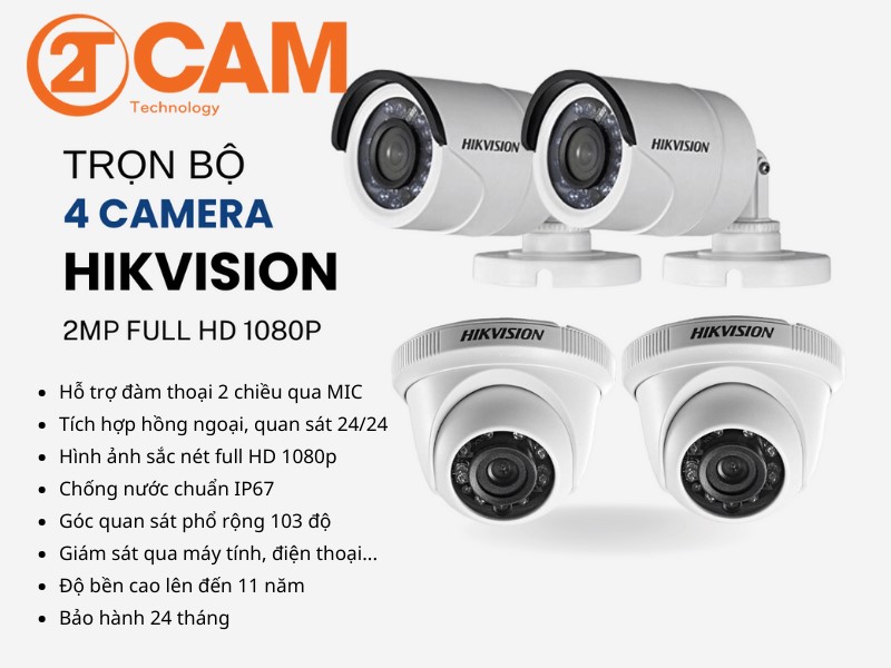 trọn bộ camera full hd 1080p hikvision- 2TCAM
